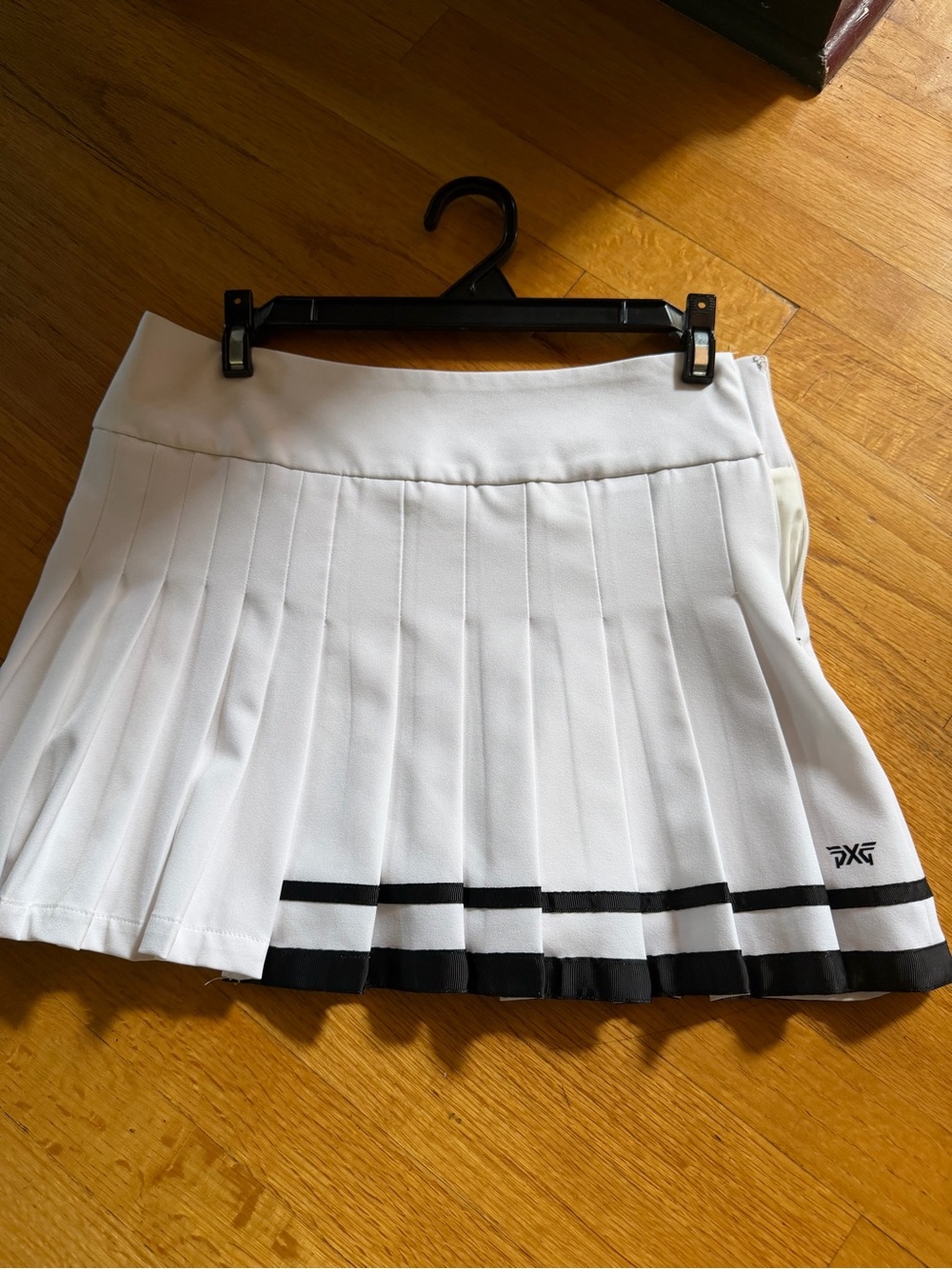PXG White Pleated Mini Skirt with Black Hem Stripes